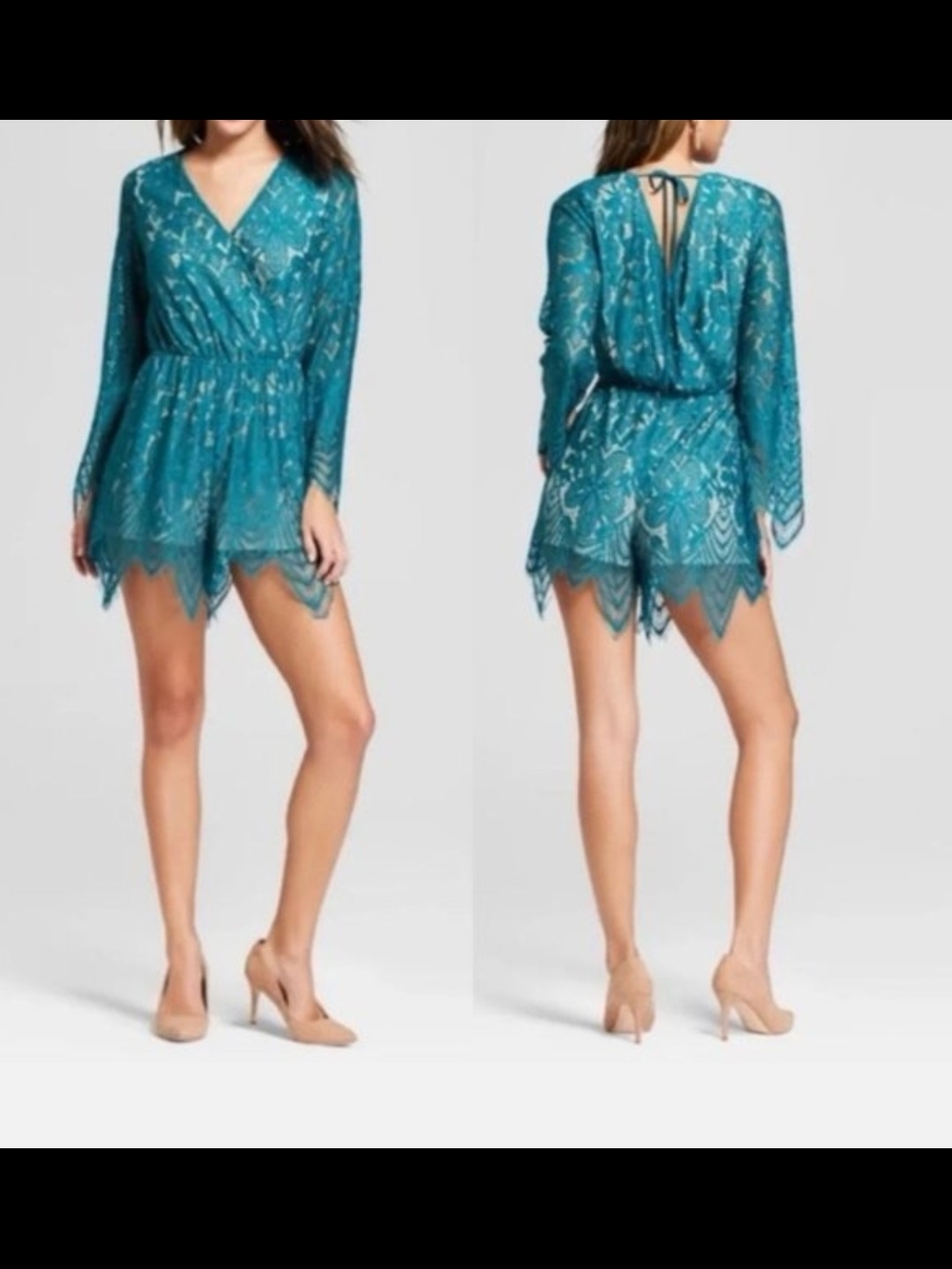 Xhilaration GORGEOUS Teal Lace Romper With Nude Underlay - NWT - XS